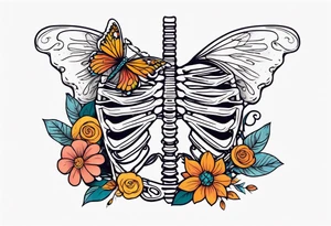 rib cage skeleton 
with flowers and butterflies
simple design minimal sketch tattoo idea