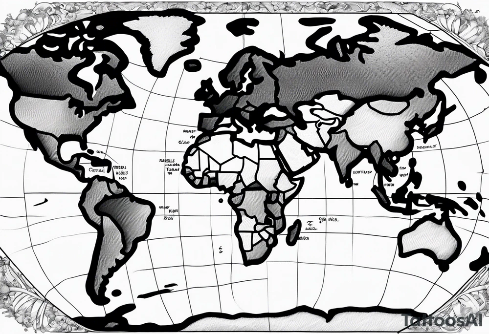 the earth with a flat map design without borders tattoo idea the earth with a flat map design without borders tattoo idea