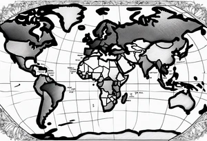the earth with a flat map design without borders tattoo idea