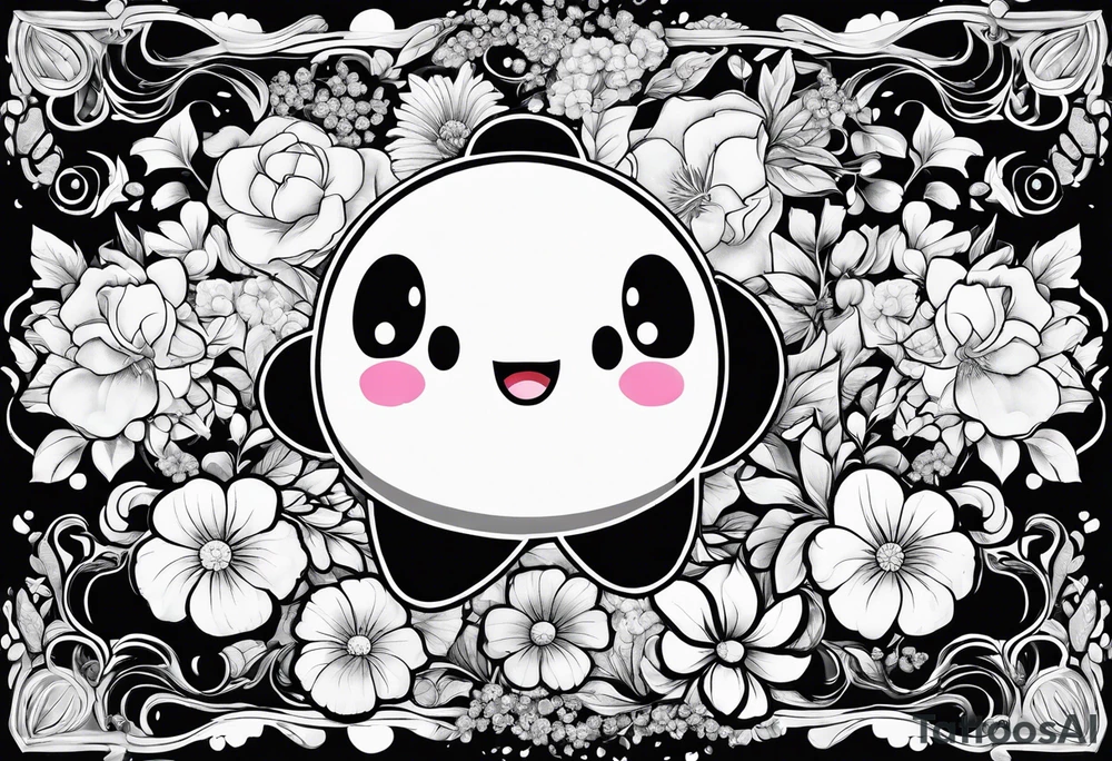 floating Kirby surrounded by flowers in a crystal tattoo idea