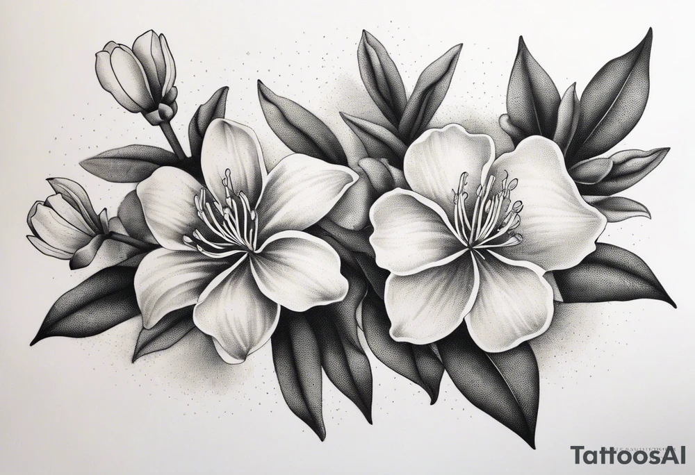 5-petal Azaleas, buds, leaves; curved design tattoo idea