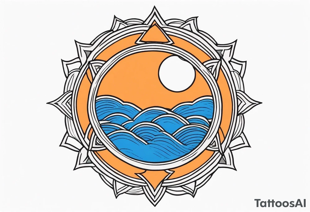 Orange sun with blue ohm tattoo idea