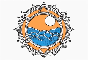 Orange sun with blue ohm tattoo idea