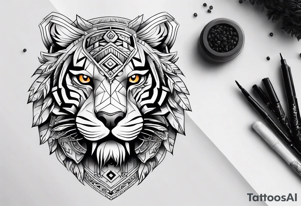 Aztec tiger and skull tattoo tattoo idea