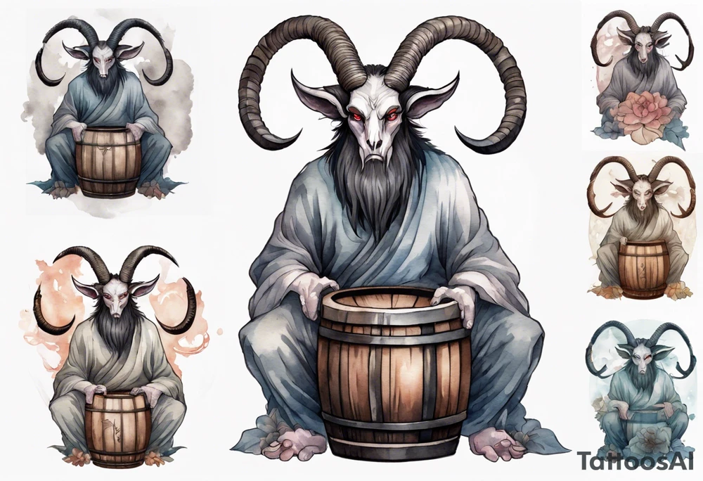 a barrel-chested Baphomet wearing a grey tunic tattoo idea