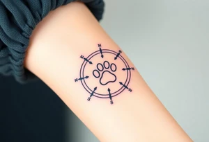 A compass design with a paw print at the center and description PAW PATROL tattoo idea