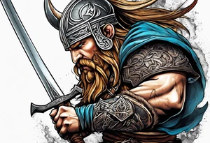 Viking warrior fighting tattoo idea