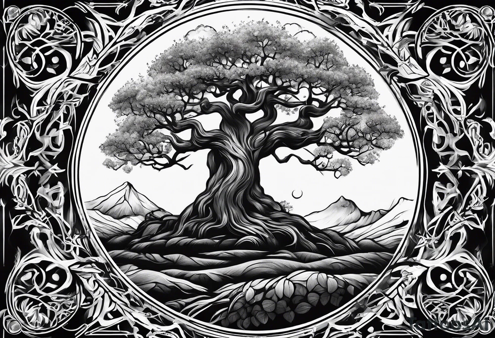 yggdrasil s ptákem tattoo idea