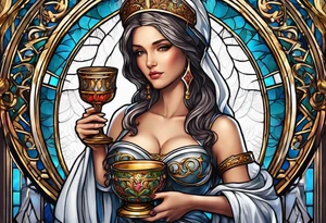 Female saint holding a chalice tattoo idea