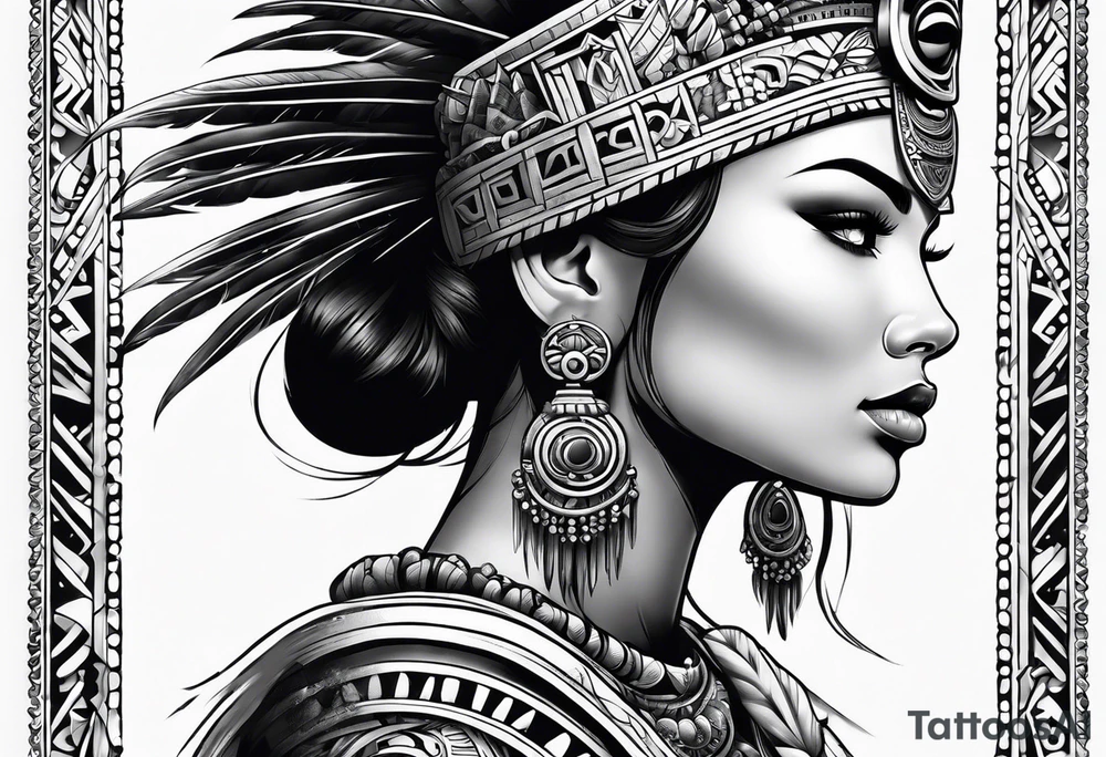 Aztec princess side profile tattoo idea