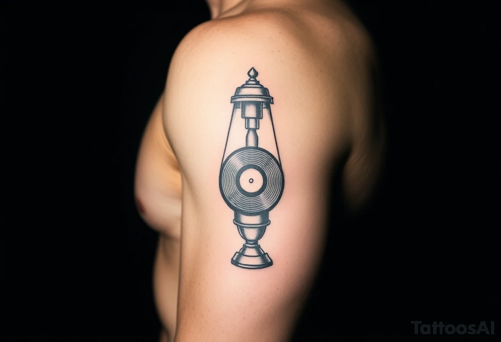 lava lamp with a disco ball and vinyl record inside of it tattoo idea