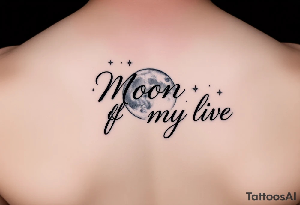 "Moon of my life" in script with a Moon and stars tattoo idea