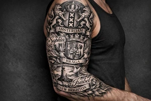 Crests of Amsterdam and Braga and New Brighton. My daughters names Sophia and Isabel. tattoo idea