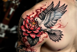 a dove drinking from an egyptian lotus (red and black) tattoo idea