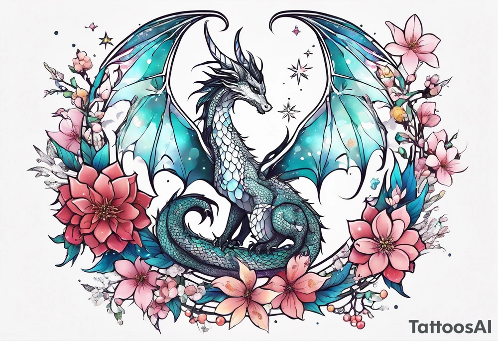 Constellation, wing , snow , cross , dragon female japan kawaii , flower tattoo idea