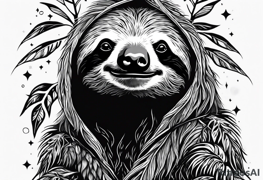 Full body Sloth hanging on a tree tattoo idea