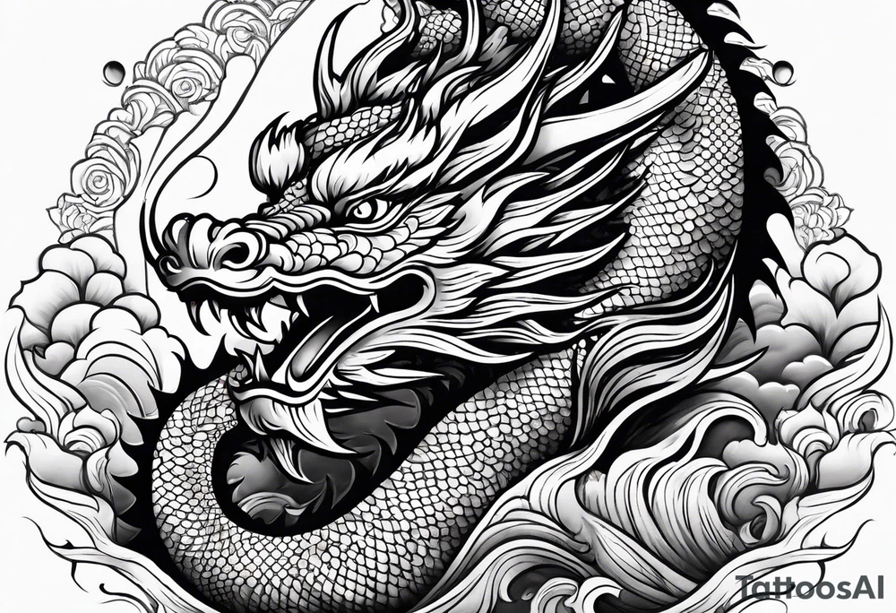 Chinese Māori dragon, koi, water, black, shoulder tattoo idea Chinese Māori dragon, koi, water, black, shoulder tattoo idea