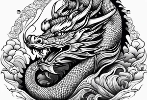 Chinese Māori dragon, koi, water, black, shoulder tattoo idea