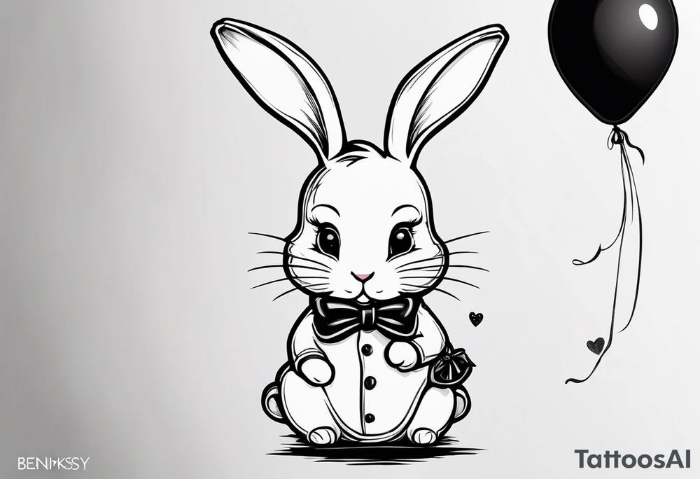 A little white rabbit is holding a baloon tattoo idea