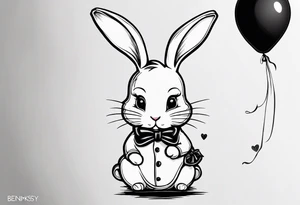 A little white rabbit is holding a baloon tattoo idea