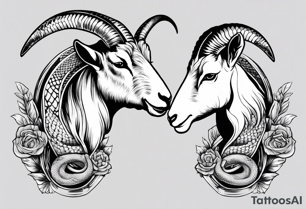 Image of a goat combined with a Snake. The 2 pairs of horns are the snake. tattoo idea