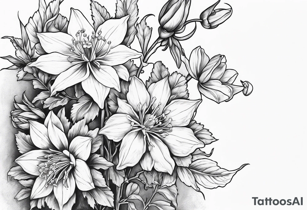 Columbine plant and flowers tattoo idea