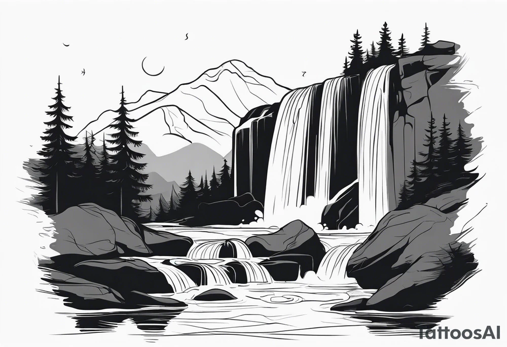 Waterfall in a nordic 
mountain tattoo idea
