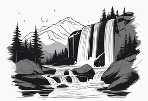 Waterfall in a nordic 
mountain tattoo idea