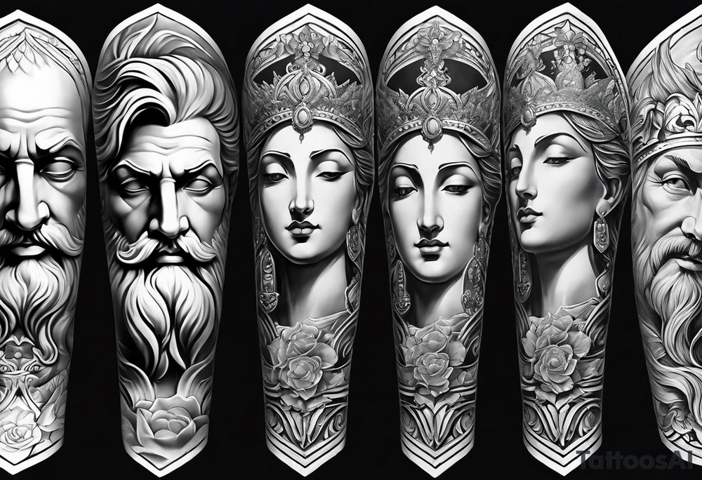 God statue forearm sleeve tattoo idea