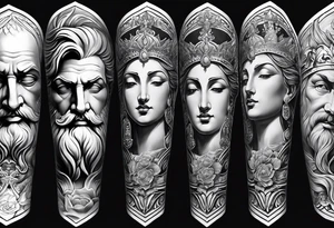 God statue forearm sleeve tattoo idea
