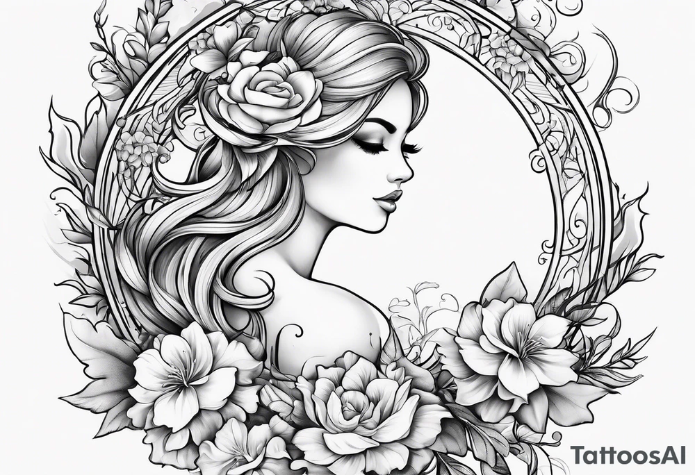 J with vines and small flowers around it tattoo idea