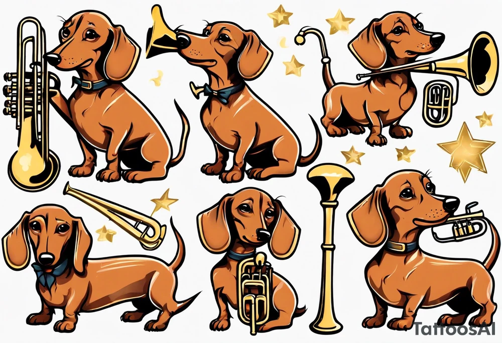 dachshund with a trombone tattoo idea