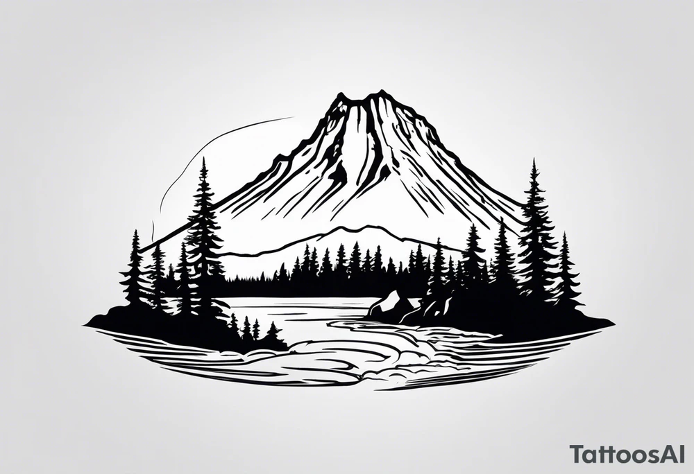 NSEW with haystack rock in the top left, mount hood in the top right, alsea falls in the bottom left, crater lake in the bottom right tattoo idea