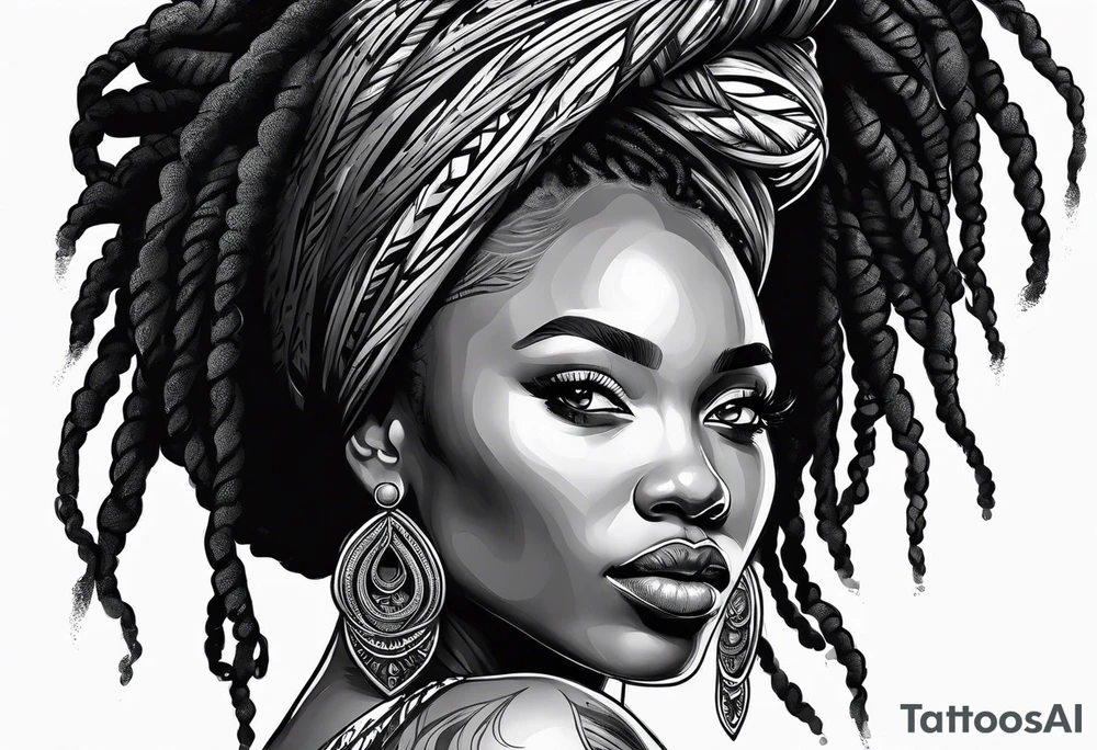 African woman face with locs tattoo idea