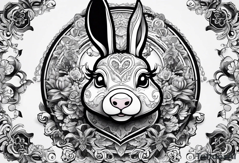 Looks like a rabbit cartoon pig with a mechanical heart tattoo idea