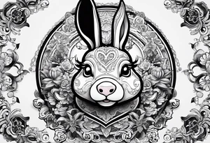 Looks like a rabbit cartoon pig with a mechanical heart tattoo idea