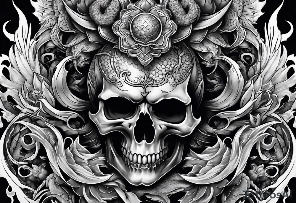 Dark skull and dragon tattoo idea