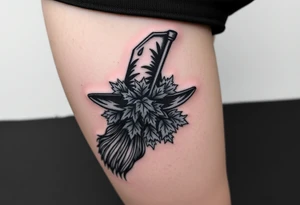 Which is broom with handle
 a witches hat with fall maple leaves tattoo idea