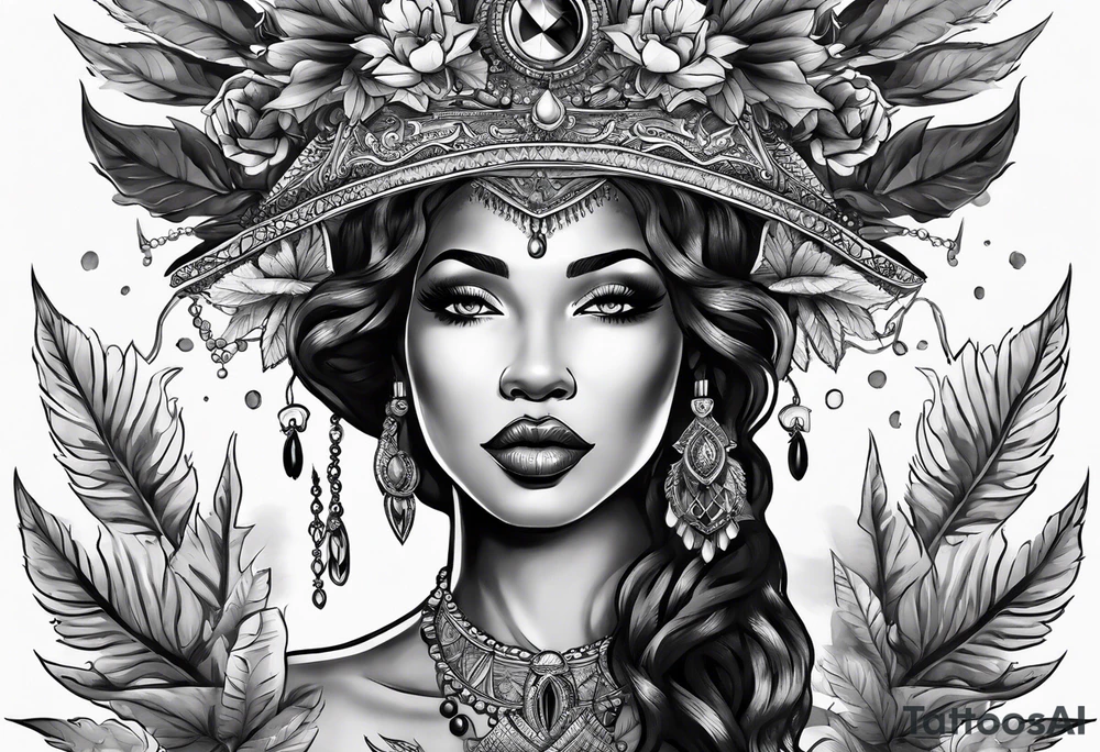 Black Goddess of marijuana tattoo idea