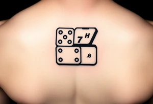 Three domino tiles falling onto each other, showing the pips 8, 7, and 6. On the last tile at the bottom, the top half should show the pips 6, and the other half should display the initials JH.” tattoo idea