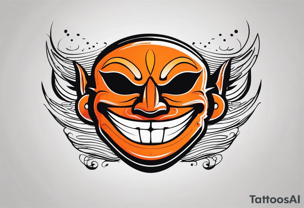 Laughing mask that is orange and black simplistic tattoo idea