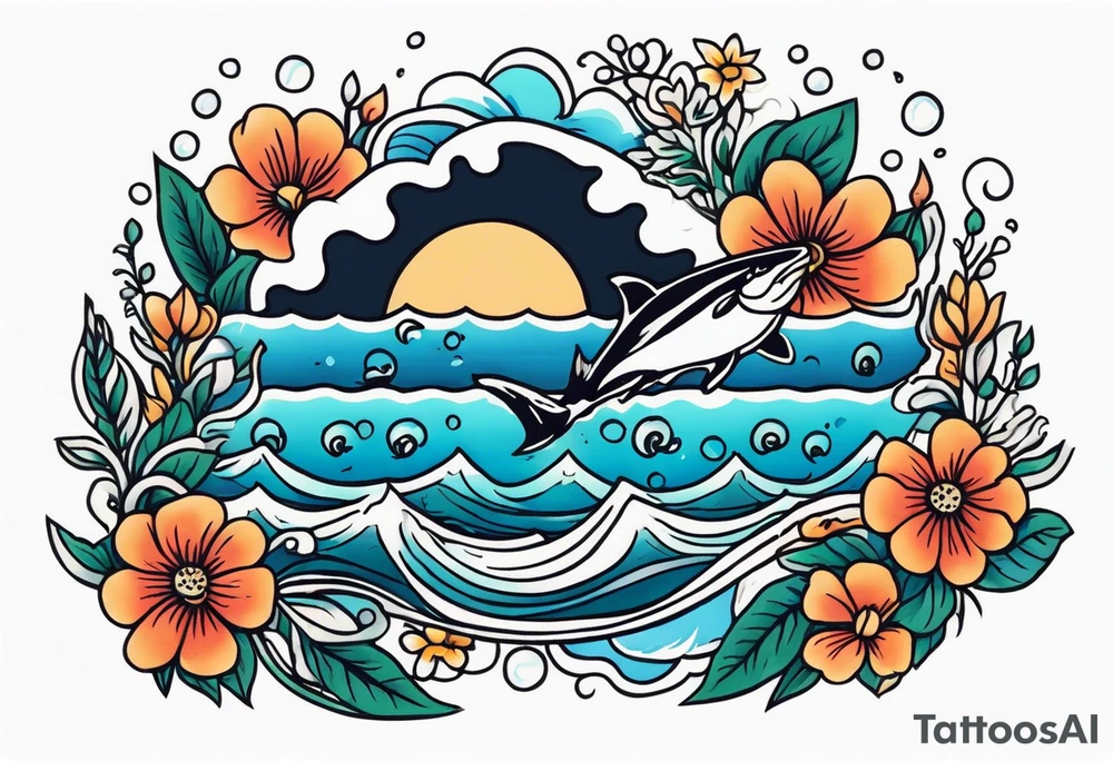 deep waters 
vintage tattoo style old school traditional bold color simple with flowers surrounded tattoo idea
