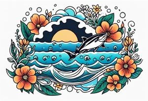 deep waters 
vintage tattoo style old school traditional bold color simple with flowers surrounded tattoo idea