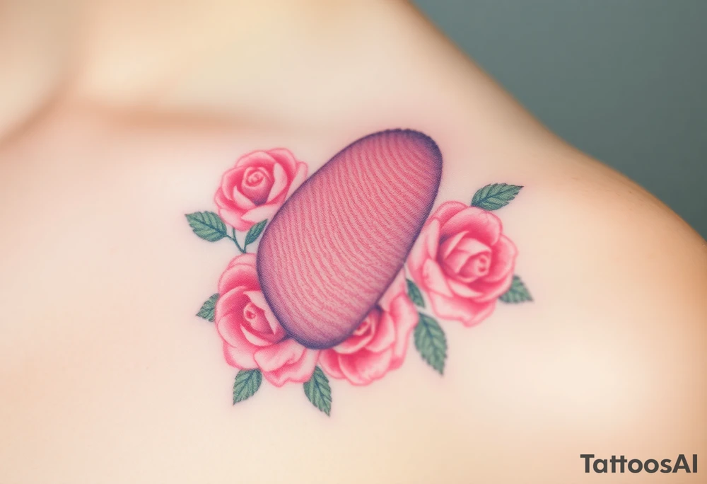 A fingerprint with soft pastel roses around, creating a delicate floral effect tattoo idea