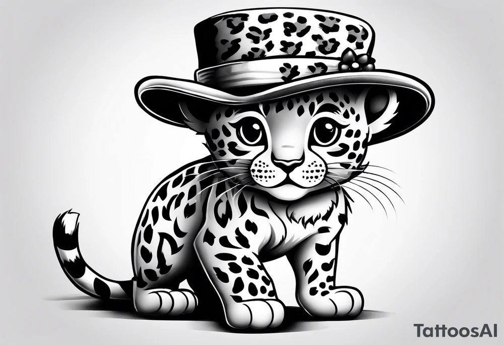 baby leopard walking with a hat tattoo idea