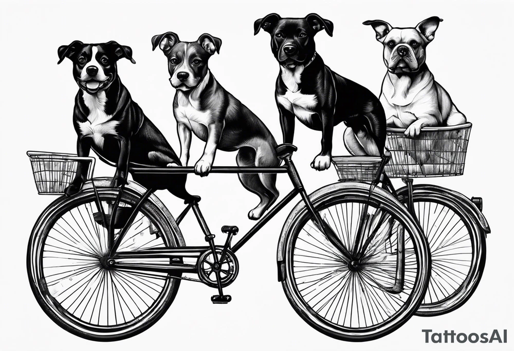 Two dogs riding a bicycle tattoo idea