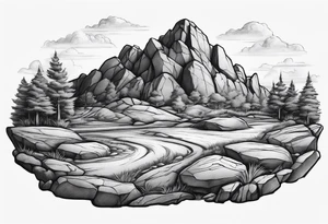 Create a tattoo of a flat topped rock Ebenezer stone surrounded by freshly tilled soil tattoo idea