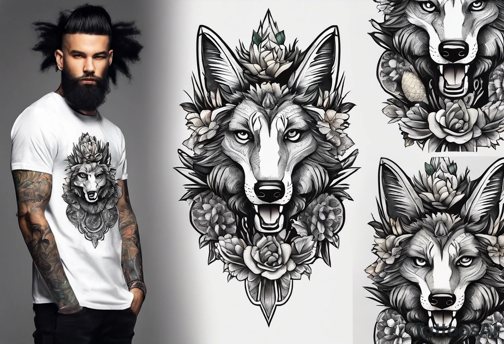 Lobo com cactos do nordeste tattoo idea