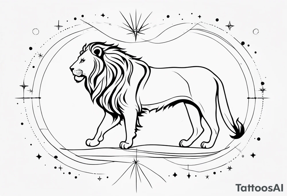Leo zodiac sign and all of its elements including the constellation on a back tatto tattoo idea