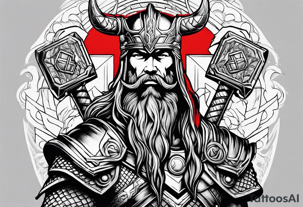 thor with red beard and hammer tattoo idea